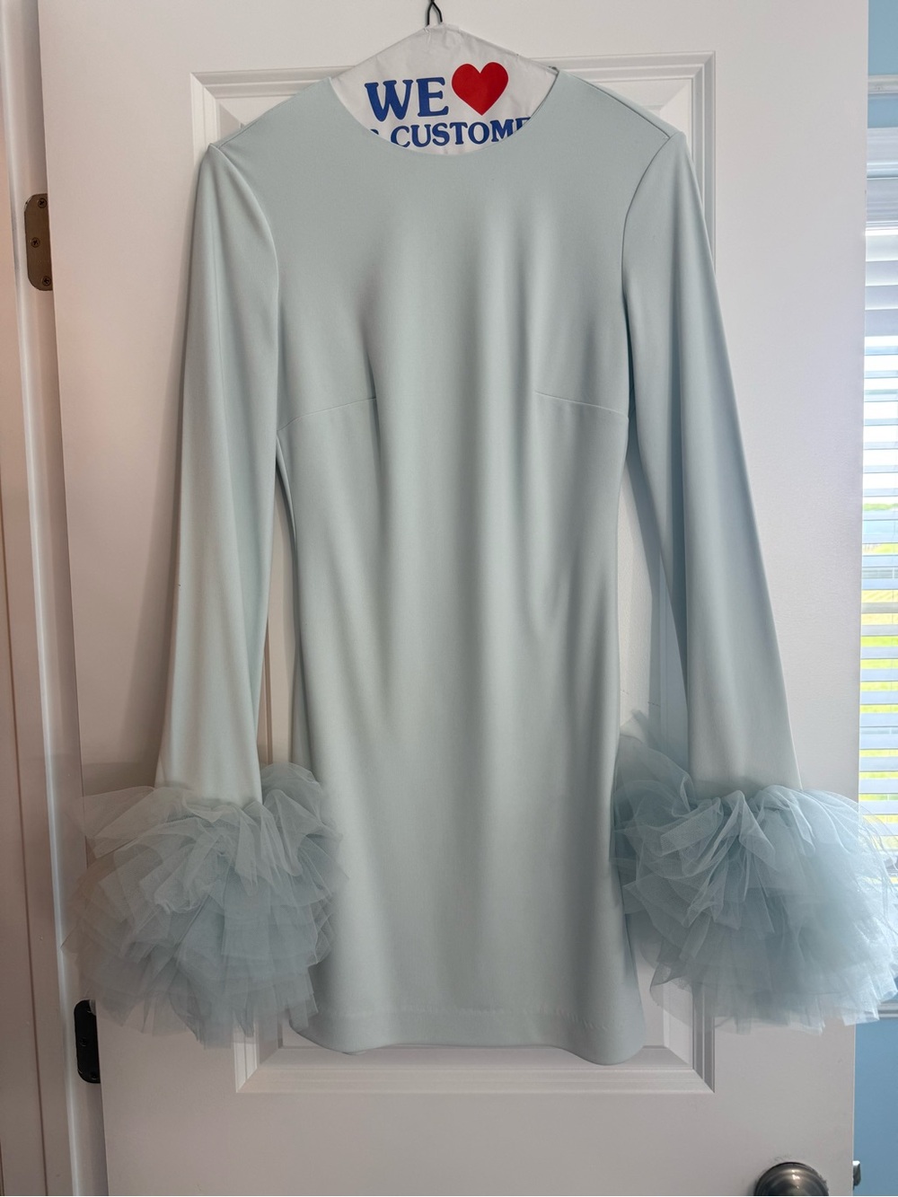 Zara Light Blue Mini Dress with Tulle Ruffle Cuffs